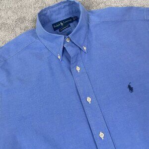 Vintage Ralph Lauren Dress Shirt Mens 16-32/33 Blue Broadcloth Button Down 90s